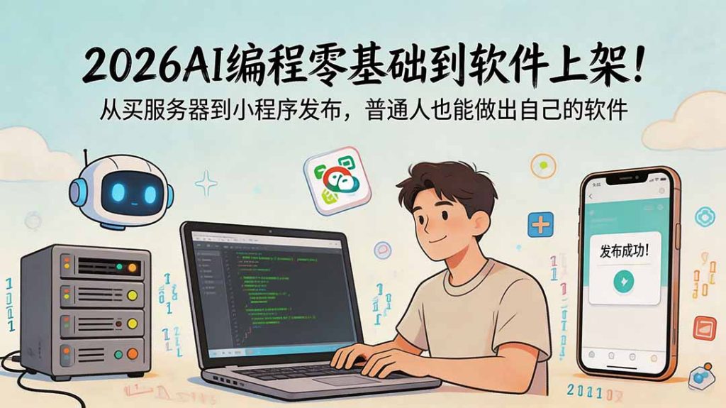 2026AI编程零基础到软件上架!从买服务器到小程序发布,普通人也能做出自己的软件-优创圈