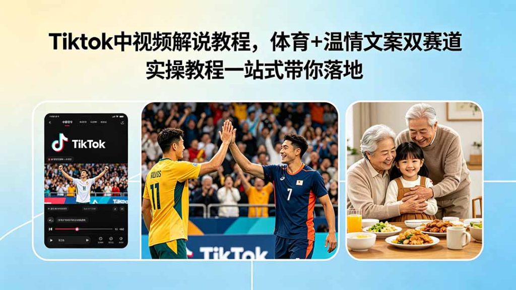 Tiktok中视频解说教程,体育+温情文案双赛道实操教程一站式带你落地-优创圈