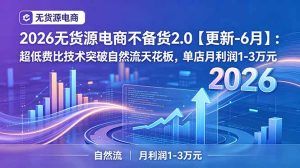 2026无货源电商不备货2.0【更新-6月】：超低费比技术突破自然流天花板，单店月利润1-3万元-优创圈