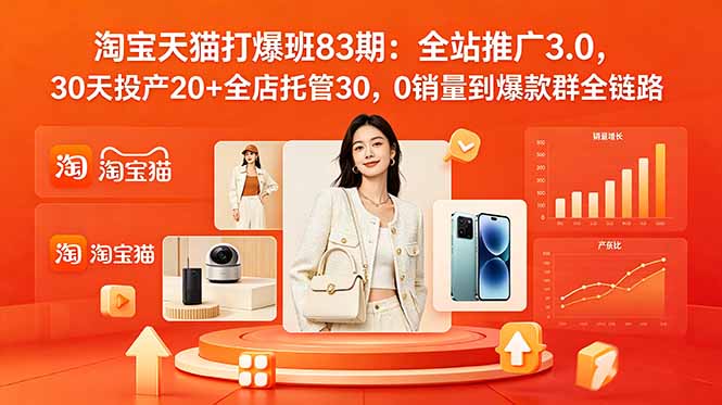 2026淘宝天猫打爆班83期:全站推广3.0,30天投产20+全店托管30,0销量到爆款群全链路-优创圈