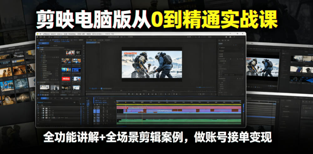剪映电脑版从0到精通实战课,全功能讲解+全场景剪辑案例,做账号接单变现-优创圈