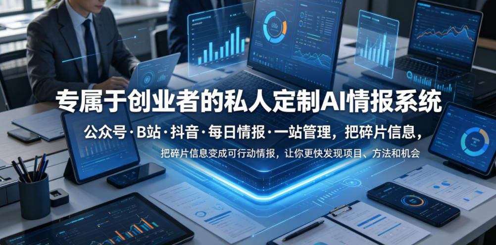 专属于创业者的私人定制AI情报系统,公众号·B站·抖音·每日情报·一站管理,把碎片信息变成可行动情报,让你更快发现项目、方法和机会-优创圈