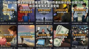 抖音63W博主的财富思维变现课,创作者伙伴计划+分成计划+收徒商单等多渠道变现-优创圈