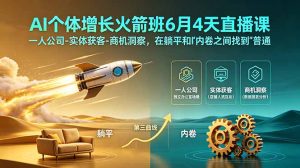 AI个体增长火箭班6月4天直播课,一人公司-实体获客-商机洞察,在躺平和内卷之间找到“普通人创收”的第三曲线-优创圈