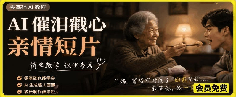 AI催泪戳心亲情短片,零基础AI教程,简单教学仅供参考-优创圈