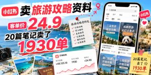 小红书卖旅游攻略资料,客单价24.9,20篇笔记卖了1930单!-优创圈