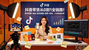 抖音带货从0到1全链路!账号搭建+选品+原创拍摄+混剪+投流,小白快速出单-优创圈
