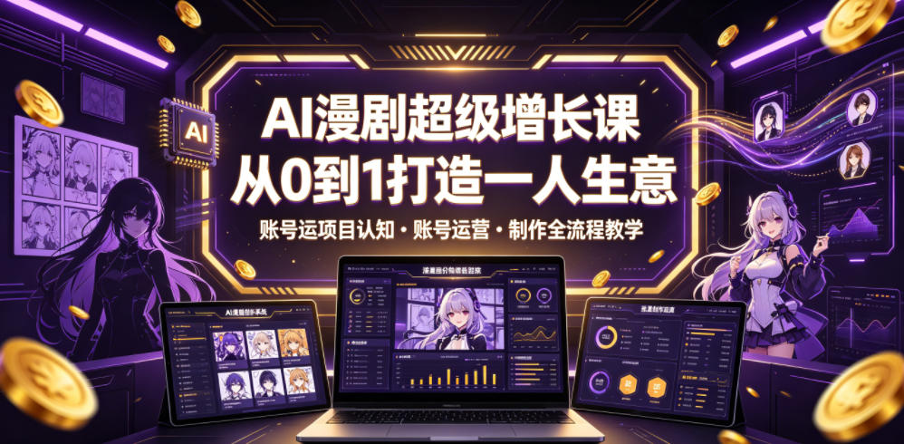 AI漫剧超级增长课,从0到1打造一人生意,项目认知・账号运营・制作全流程教学-优创圈