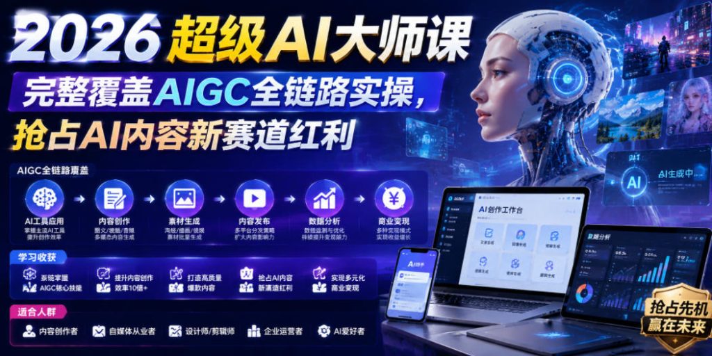 2026超级AI大师课,完整覆盖AIGC全链路实操,抢占AI内容新赛道红利-优创圈