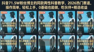 抖音71.5W粉丝博主的同款两性科普教学,2026热门赛道,操作简单,轻松上手,0基础也能做,吃伙伴+精选收益-优创圈