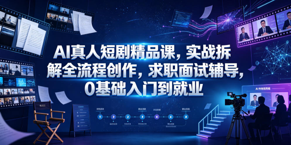 AI真人短剧精品课,实战拆解全流程创作,求职面试辅导,0基础入门到就业-优创圈