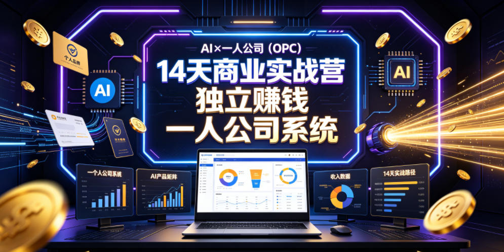 AI×一人公司(OPC)14天商业实战营,用AI帮你搭建一个属于你自己的、能独立賺钱的一人公司系统-优创圈