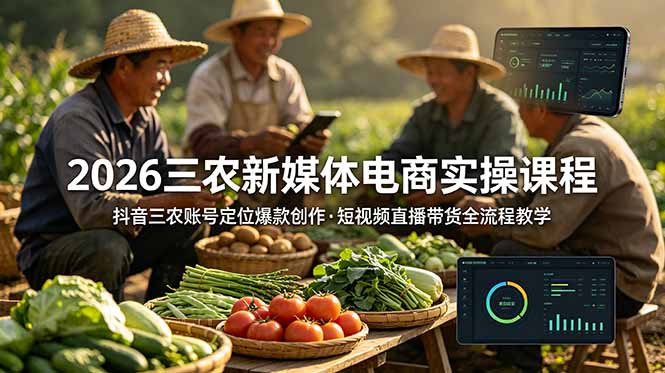 2026三农新媒体电商实操课程:抖音三农账号定位爆款创作,短视频直播带货全流程教学-优创圈