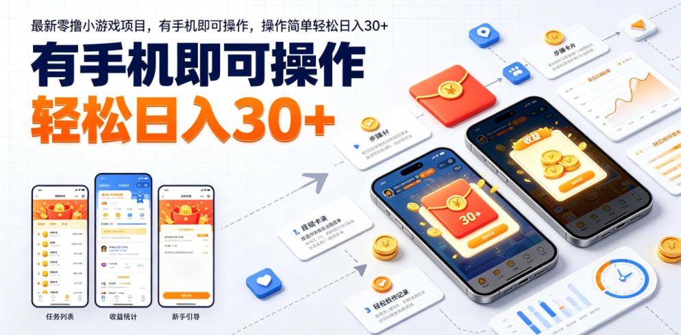 最新零撸小游戏项目,有手机即可操作,操作简单轻松日入30+-优创圈