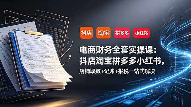 电商财务全套实操课:抖店淘宝拼多多小红书,店铺取数+记账+报税一站式解决-优创圈