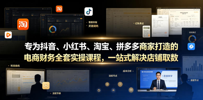 专为抖音、小红书、淘宝、拼多多商家打造的电商财务全套实操课程,一站式解决店铺取数、记账、报税全流程难题-优创圈