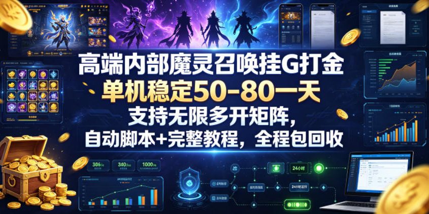 高端内部魔灵召唤挂G打金,单机稳定50-80一天,支持无限多开矩阵,自动脚本+完整教程,全程包回收【揭秘】-优创圈
