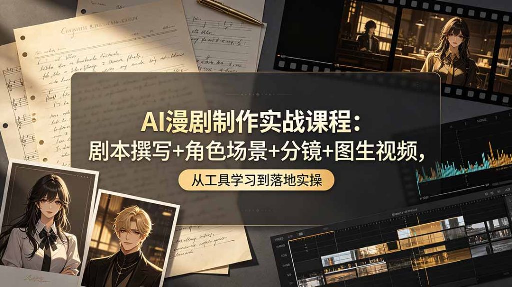 AI漫剧制作实战课程:剧本撰写+角色场景+分镜+图生视频,从工具学习到落地实操-优创圈