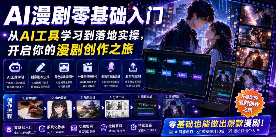 AI漫剧零基础入门,从AI工具学习到落地实操,开启你的漫剧创作之旅-优创圈