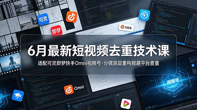 6月最新短视频去重技术课,适配可灵即梦快手Omni视频号,分镜底层重构规避平台查重-优创圈