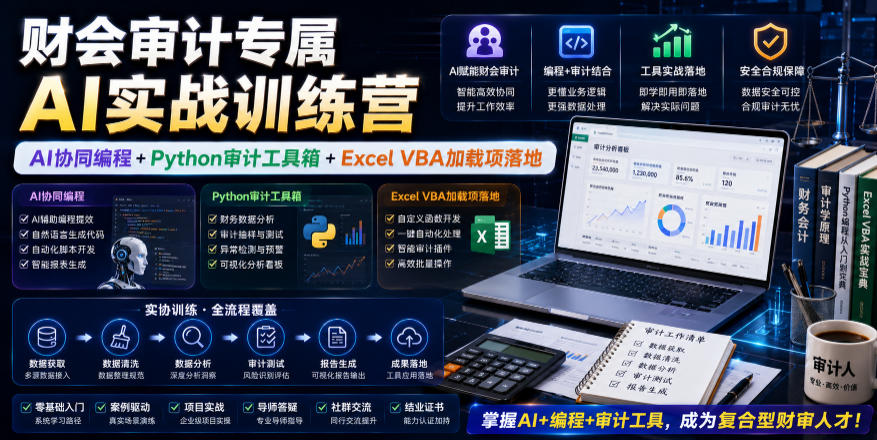 财会审计专属AI实战训练营｜AI协同编程+Python审计工具箱+Excel VBA加载项落地-优创圈