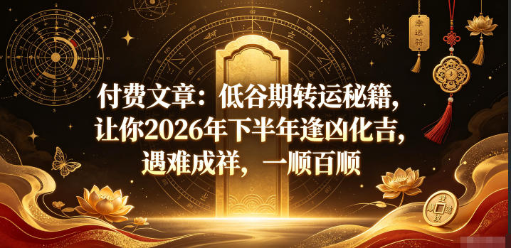 付费文章:低谷期转运秘籍,让你2026年下半年逢凶化吉,遇难成祥,一顺百顺-优创圈