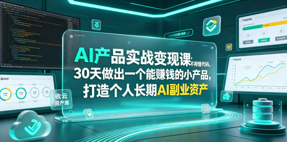 AI产品实战变现课,不用懂代码,30天做出一个能賺钱的小产品,打造个人长期AI副业资产-优创圈