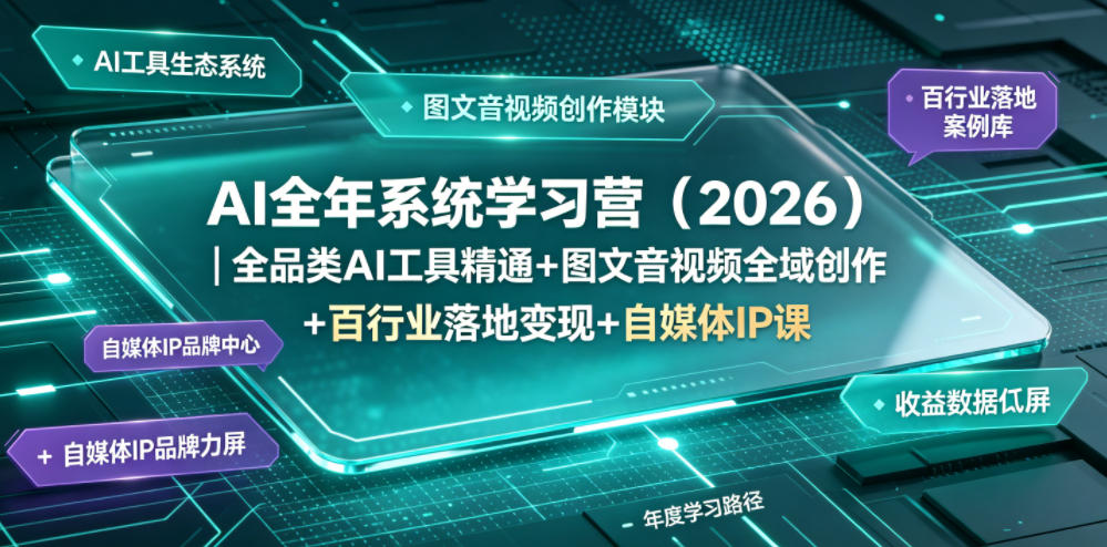AI全年系统学习营（2026）｜全品类AI工具精通+图文音视频全域创作+百行业落地变现+自媒体IP打造年度进阶大课-优创圈