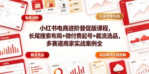 小红书电商进阶督促版课程，长尾搜索布局+微付费起号+截流选品，多赛道商家实战案例全程拆解-优创圈