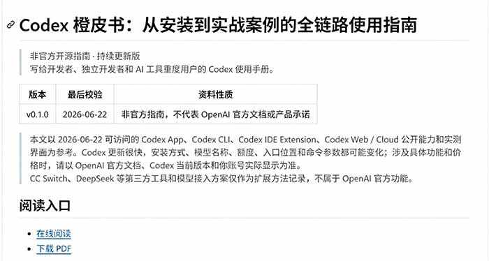 Codex橙皮书简直YYDS，非官方开源的Codex全链路指南，轻松搞定AI编程入门到实战【文档】-优创圈