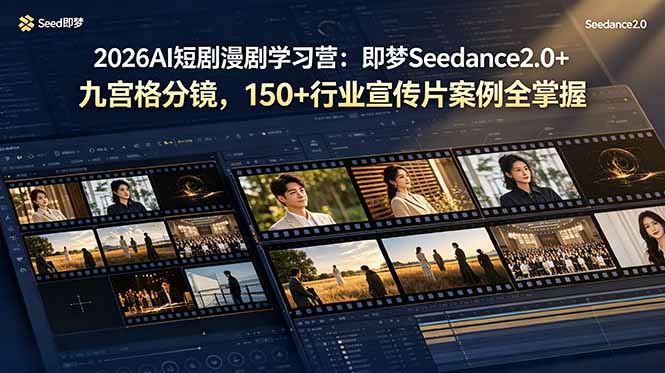 2026AI短剧漫剧学习营：即梦Seedance2.0+九宫格分镜，150+行业宣传片案例全掌握-优创圈