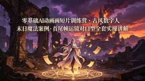 零基础AI动画短片训练营，古风数字人末日魔法案例，首尾帧运镜对口型全套实操讲解-优创圈