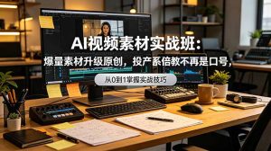 AI视频素材实战班：爆量素材升级原创，投产翻倍不再是口号，0-1系统教学实战落地-优创圈