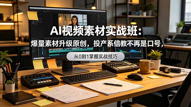 AI视频素材实战班：爆量素材升级原创，投产翻倍不再是口号，0-1系统教学实战落地-优创圈