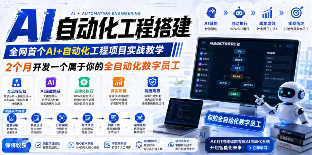 AI自动化工程全栈实战：2个月开发全自动化数字员工，大模型+工作流+RPA+部署一站式掌握-优创圈