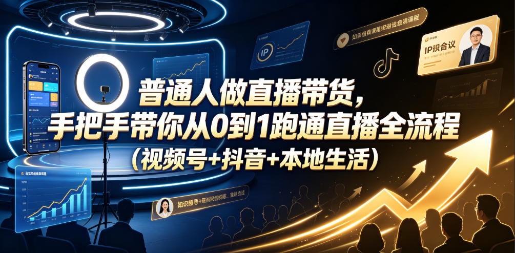 普通人做直播带货，手把手带你从0到1跑通直播全流程（视频号+抖音+本地生活）-优创圈