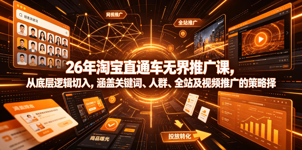 26年淘宝直通车无界推广课，从底层逻辑切入，涵盖关键词、人群、全站及视频推广的策略选择-优创圈