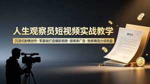 人生观察员短视频实战教学，沉浸式剧情创作，零基础打造爆款视频，接商单广告，独家精选分成收益-优创圈