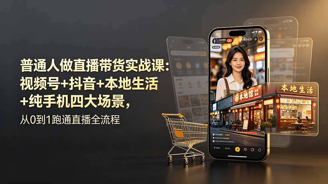 普通人做直播带货实战课：视频号+抖音+本地生活+纯手机四大场景，从0到1跑通直播全流程-优创圈