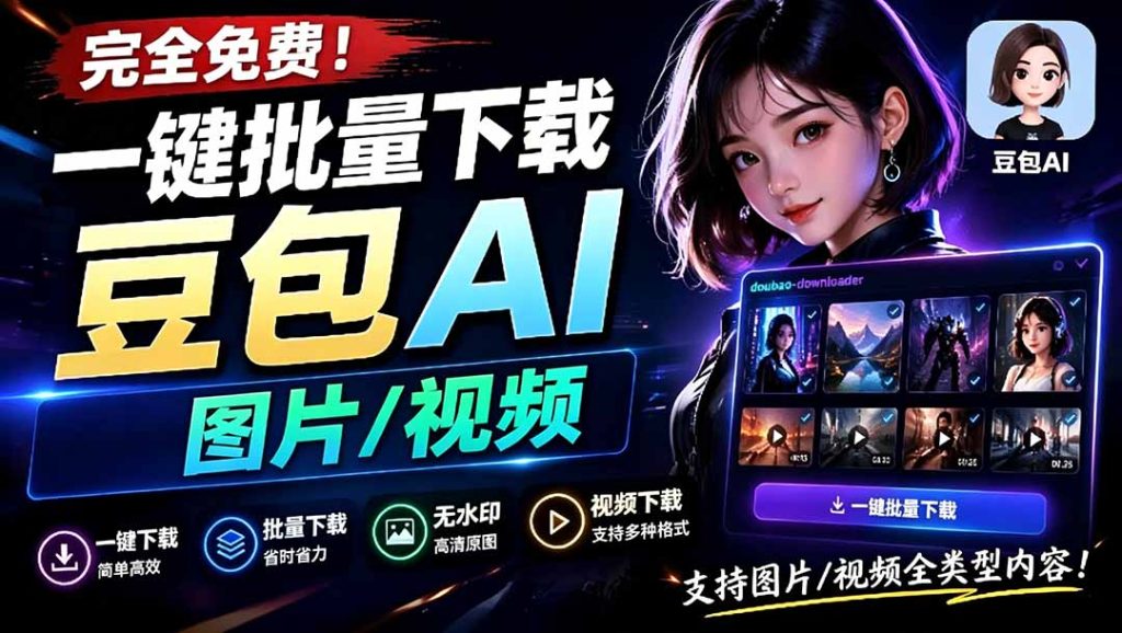 Github最新发布！一键批量下载豆包AI无水印图片/视频，简单易用，自动解析提示词，doubao-downloader-优创圈