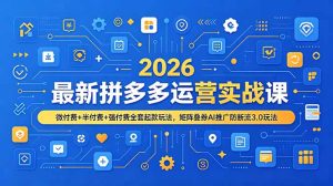 2026最新拼多多运营实战课，微付费+半付费+强付费全套起款玩法，矩阵叠券AI推广防断流3.0玩法-优创圈