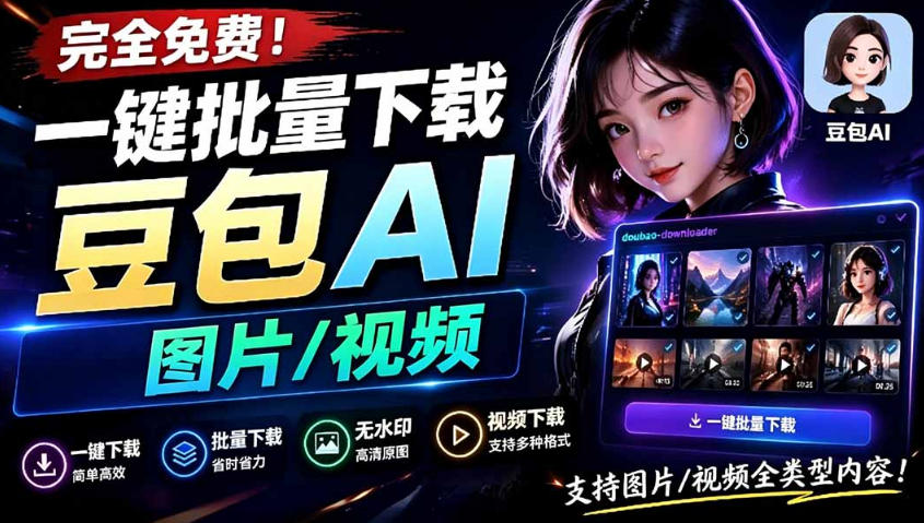 Github最新发布！一键批量下载豆包AI无水印图片/视频，简单易用，自动解析提示词-优创圈