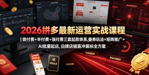 2026拼多多最新运营实战课程｜微付费+半付费+强付费三套起款体系，叠券玩法+矩阵推广+AI批量起店，白牌店铺直冲黑标全方案-优创圈