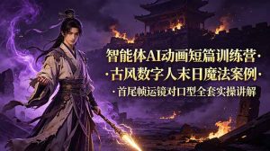 智能体AI动画短篇训练营-更新，古风数字人末日魔法案例，首尾帧运镜对口型全套实操讲解-优创圈