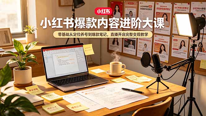 小红书爆款内容进阶大课，零基础从定位养号到爆款笔记，直播开店完整变现教学-优创圈