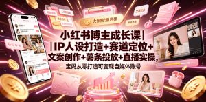 小红书博主成长课｜IP人设打造+赛道定位+文案创作+薯条投放+直播实操，宝妈从零打造可变现自媒体账号-优创圈