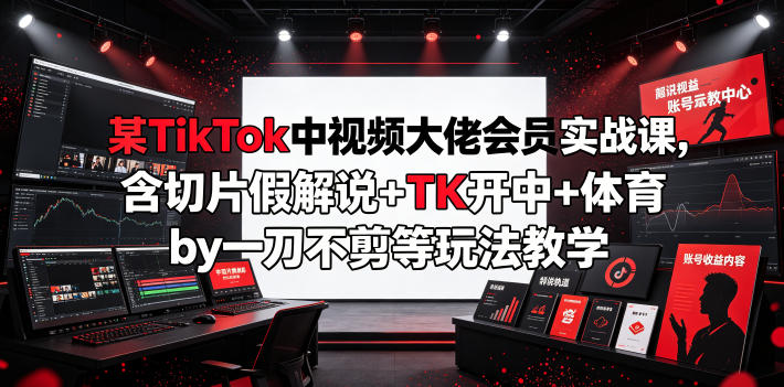 某TikTok中视频大佬会员实战课，含切片假解说+TK开中+体育by一刀不剪等玩法教学-优创圈