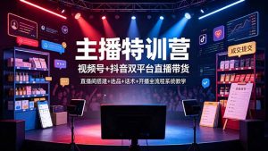 主播特训营:视频号+抖音双平台直播带货,直播间搭建+选品+话术+开播全流程系统教学-优创圈
