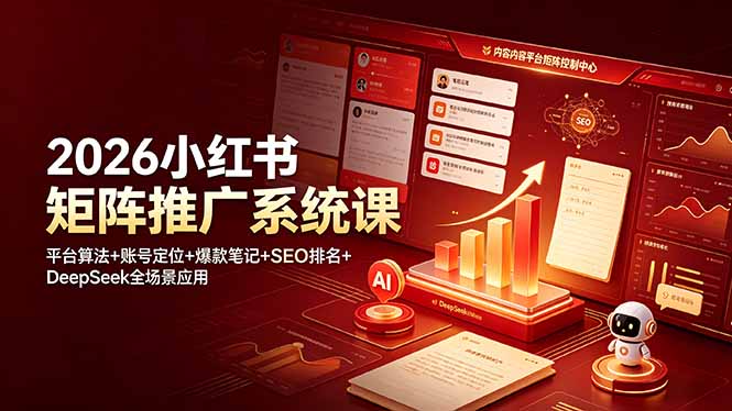 2026小红书矩阵推广系统课:平台算法+账号定位+爆款笔记+SEO排名+DeepSeek全场景应用-优创圈