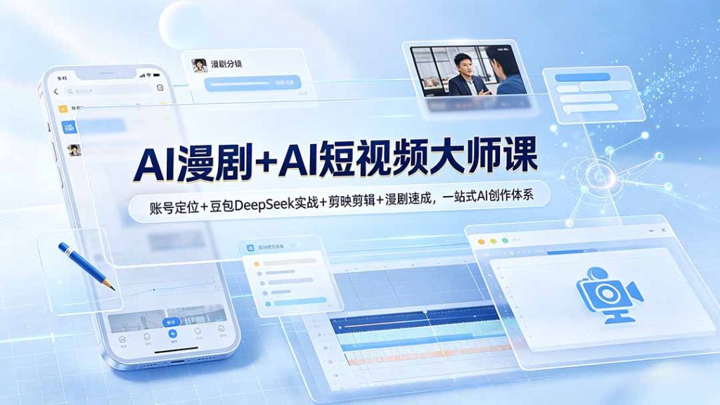 AI漫剧+AI短视频大师课:账号定位+豆包DeepSeek实战+剪映剪辑+漫剧速成,一站式AI创作体系-优创圈